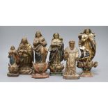 A collection of six 18th / 19th century South American polychrome painted figures of the Virgin Mary