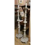 A pair of French carved silver painted standard lamps W.40cm