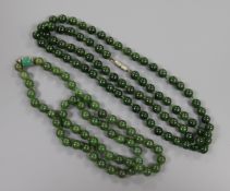Two spinach green bowenite necklaces.
