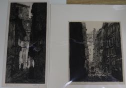 Anthony Gross, pair of early etchings, L. Liego Burgos and Rue des Cannettes, Paris, signed in