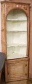 A pine alcove corner cupboard W.75cm approx.