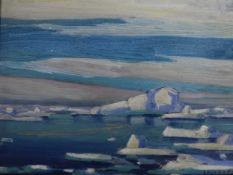 Frederick Loveroff (1895-1959), oil on board, study of icebergs, signed, 17 x 22cm