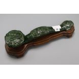 A Chinese spinach green jade ruyi sceptre length 40cm