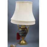 A 19th century French Paris area two handled vase, fitted as table lamp height incl. shade 61cm