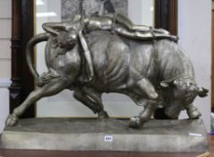 A white metal sculpture of Europa and the bull length 86cm