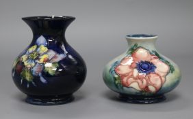 Two Moorcroft small vases in anemone and orchid patterns tallest 9cm