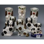 Eight various modern Staffordshire pottery dogs, including three 'dog' jugs tallest 26cm