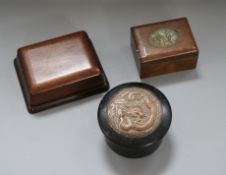 Two Chinese hardwood boxes and a lacquer box longest 13.5cm