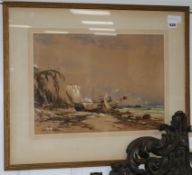 Richard Henry Nibbs, watercolour, fishing boat on Rottingdean beach, signed and inscribed, 33 x