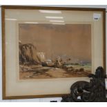 Richard Henry Nibbs, watercolour, fishing boat on Rottingdean beach, signed and inscribed, 33 x