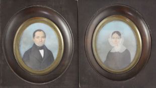 Jean Daniel Beyer, pair of oils on ivory, Miniature portraits of a lady and gentleman height