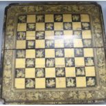 An ebonised folding chess board, possibly 19th century unfolded 56 x 56.5cm