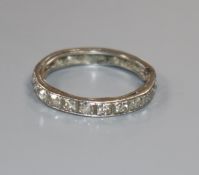 A white metal and diamond set full eternity ring (af), size I.