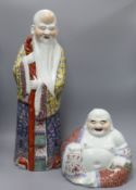 A large Chinese famille rose figure of Shou Lao and a similar figure of Budai tallest 61cm