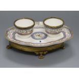 A Sevres ormolu mounted inkstand, dated 1789 length 24cm