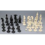 A Continental ebony and ivory chess set
