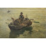 Italian School c.1900, oil on canvas board, fishermen at sea, 24 x 34cm