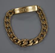 A gentlemen's 9ct yellow gold flattened curb-link identity bracelet, with box clasp and safety