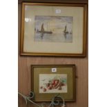 English School, watercolour, fishing boats at sea, indistinctly signed and dated 1890, 24 x 34cm and