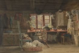 Ellen Wilkinson, watercolour, cottage interior, signed and dated 1897, 35 x 50cm