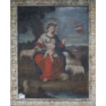 Spanish School (19th century), Madonna and Child with sheep, oil on canvas, 60 x 48cm