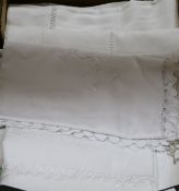 A collection of French embroidered linen sheets, pillow cases etc