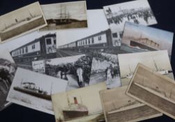 A large collection of postcards, four albums, a photo album, loose postcards, railway related