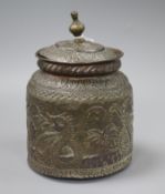 An 18th / 19th century Himalayan copper jar and cover, decorated with snakes