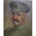 G E Butler, oil on canvas, portrait of an army officer, signed and dated 1916, 41 x 30cm, unframed