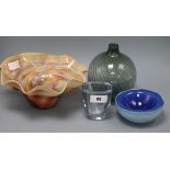 A French multi-coloured bowl, a Swedish Art glass vase and two other pieces largest 29.5cm