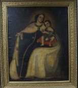 19th century Spanish Colonial School, oil on canvas, Madonna and child