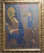 18th / 19th century Spanish Colonial School, oil on canvas, Mary, Joseph and Jesus 84 x 62cm