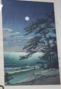 Hasui Kawase (1883-1957), woodblock print, Spring Moon at Ninomiya Beach, 1932 17 x 24cm