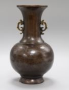 A Chinese bronze vase with silver inlay height 30.5cm