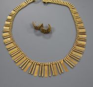 An Italian 18ct gold fringe necklace and pair of matching earrings, necklace, 39.5cm, gross 60.8