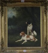 J. Jansson, oil on canvas, two gundogs in a landscape, 54 x 44cm