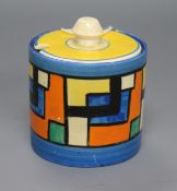 A Clarice Cliff Mondrian preserve pot and cover height 9cm