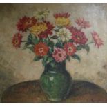Joa Janssen, oil on canvas, still life of flowers in a vase, signed, 63 x 67cm, unframed