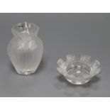 A Lalique vase, boxed, and an apostle tray vase height 12.5cm