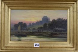 William Henry Mason, oil on panel, Lancing College from The Adur, monogrammed, 20 x 35cm