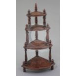 Denis Hillman. A Victorian stained beech four tier miniature bowfronted corner whatnot, with