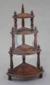 Denis Hillman. A Victorian stained beech four tier miniature bowfronted corner whatnot, with