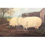 19th century English Schooloil on canvasNaive study of two pigs in a field19 x 29in.