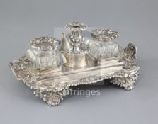 A William IV silver rounded rectangular inkstand, KG & Co (probably Kirkby, Gregory & Co) with