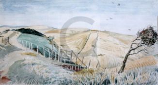 Guy Mallett (1900-1973)watercolourBirds wheeling over South Downssigned in pencil, Sally Hunter Fine
