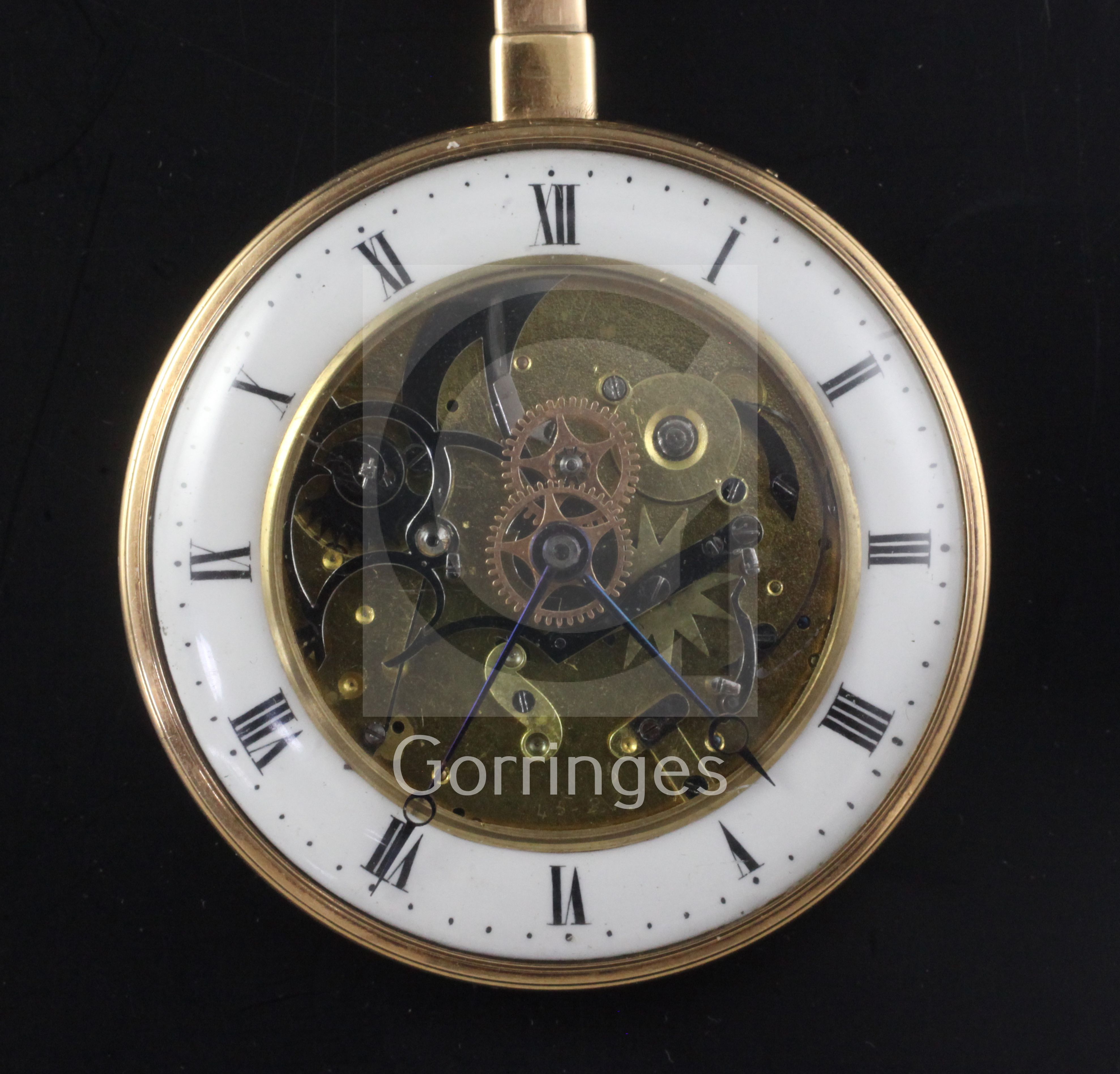 A 19th century Swiss gold quarter repeating keywind pocket watch, with white enamel Roman dial and