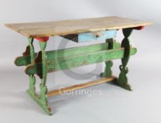 An early 18th century, possibly Scandinavian, painted pinewood table, with rectangular triple