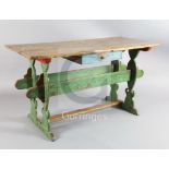 An early 18th century, possibly Scandinavian, painted pinewood table, with rectangular triple