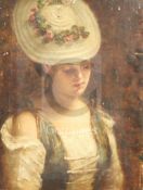 19th century English Schooloil on canvasPortrait of a pensive young woman with rose decorated