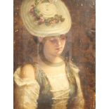19th century English Schooloil on canvasPortrait of a pensive young woman with rose decorated